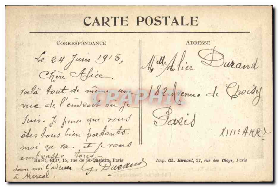 Villers-au-Bois — Bombardierte Farm während des Krieges 1914-1915 — Stempel in Paris Nr. 230 — Rückseite