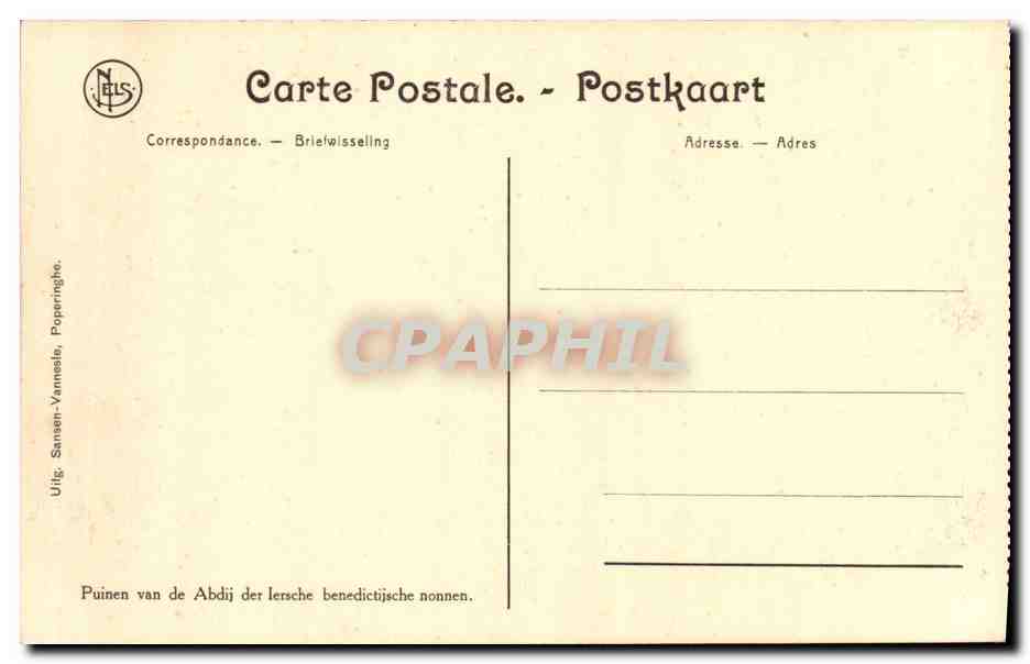 CPA Militaria Ruines d Ypres Ruines de l abbaye des Benedictins irlandaises — Rückseite