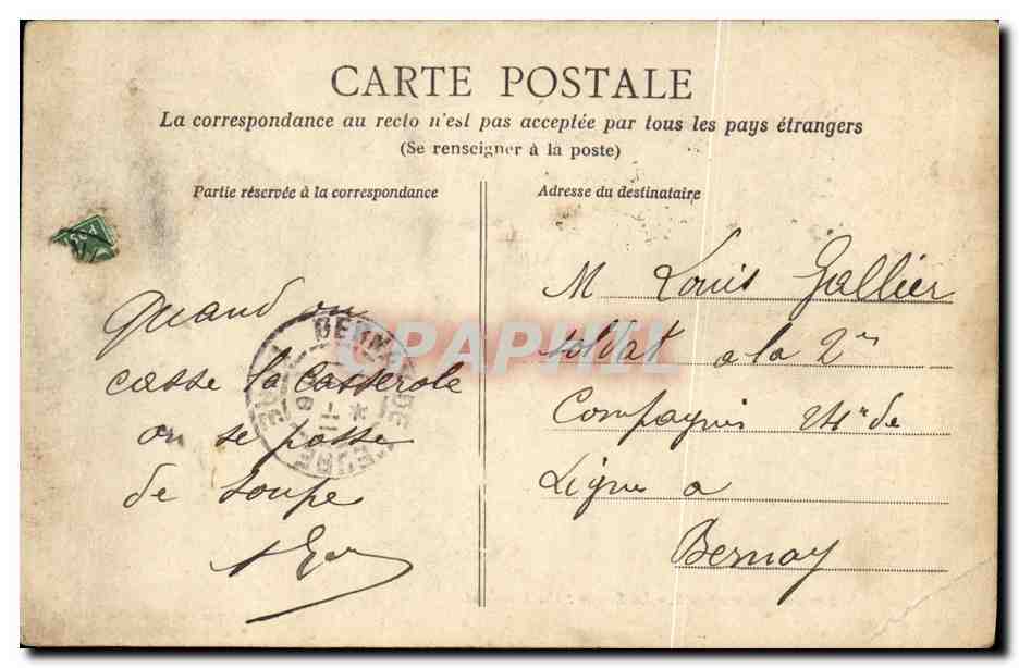 CPA Militaria Scene de Caserne La Soupe Un accident — Rückseite