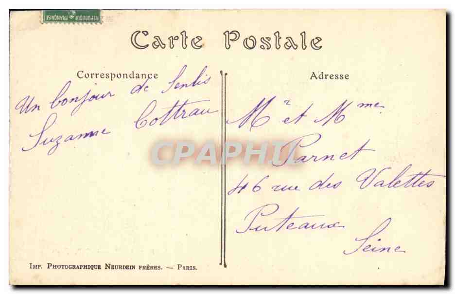 Senlis — Rue de la République après le passage des Allemands (Septembre 1914) — Royer, 22, rue Cail, Paris. — Achterkant