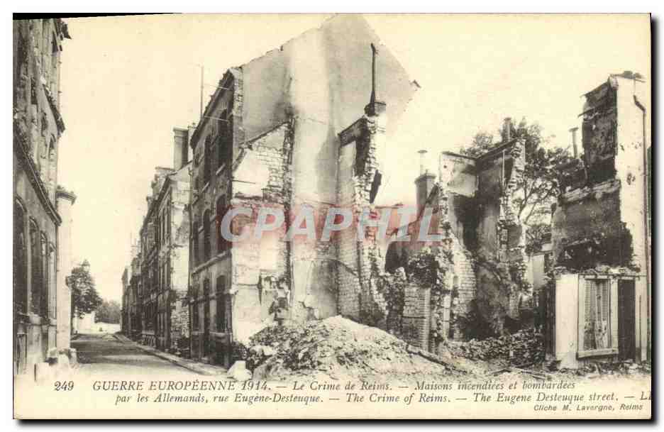 Reims — Détails des destructions de la rue Eugène-Desteuque pendant la Première Guerre mondiale — Cliché M. Lavorgne, Reims, n° 249