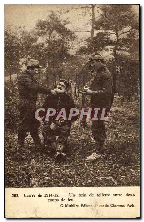 Un brin de toilette entre deux coups de feu — Guerre de 1914-15 — G. Mathière, Éditeur, 33 rue de Charonne, Paris