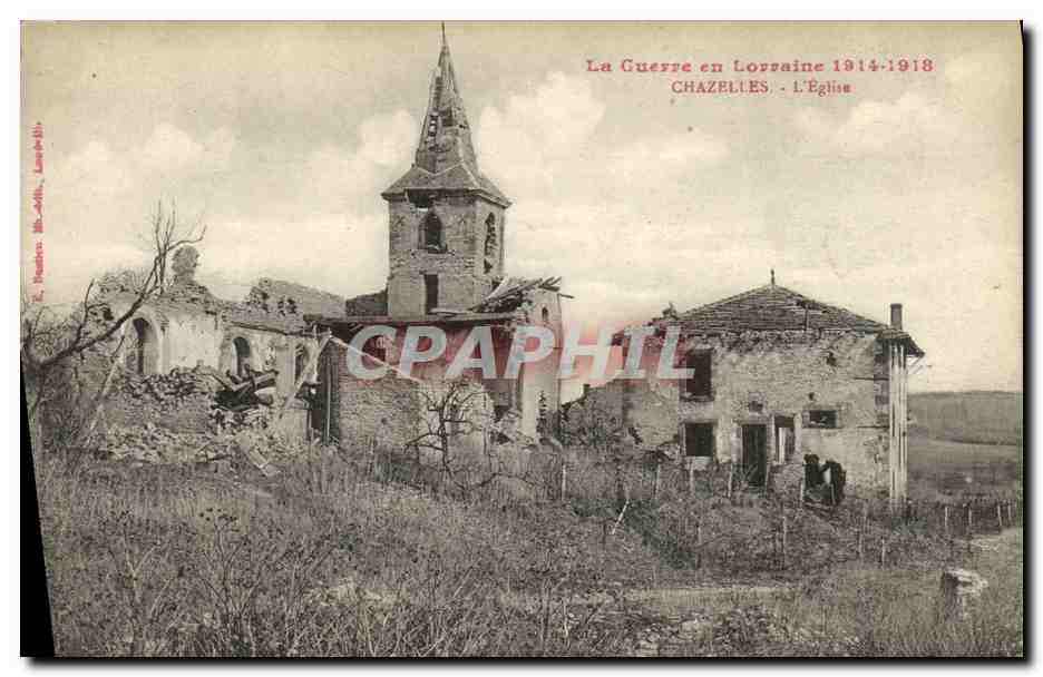 Chazelles - L'Église — ruines après la guerre — éditeur L. Joffin, n° de série non visible