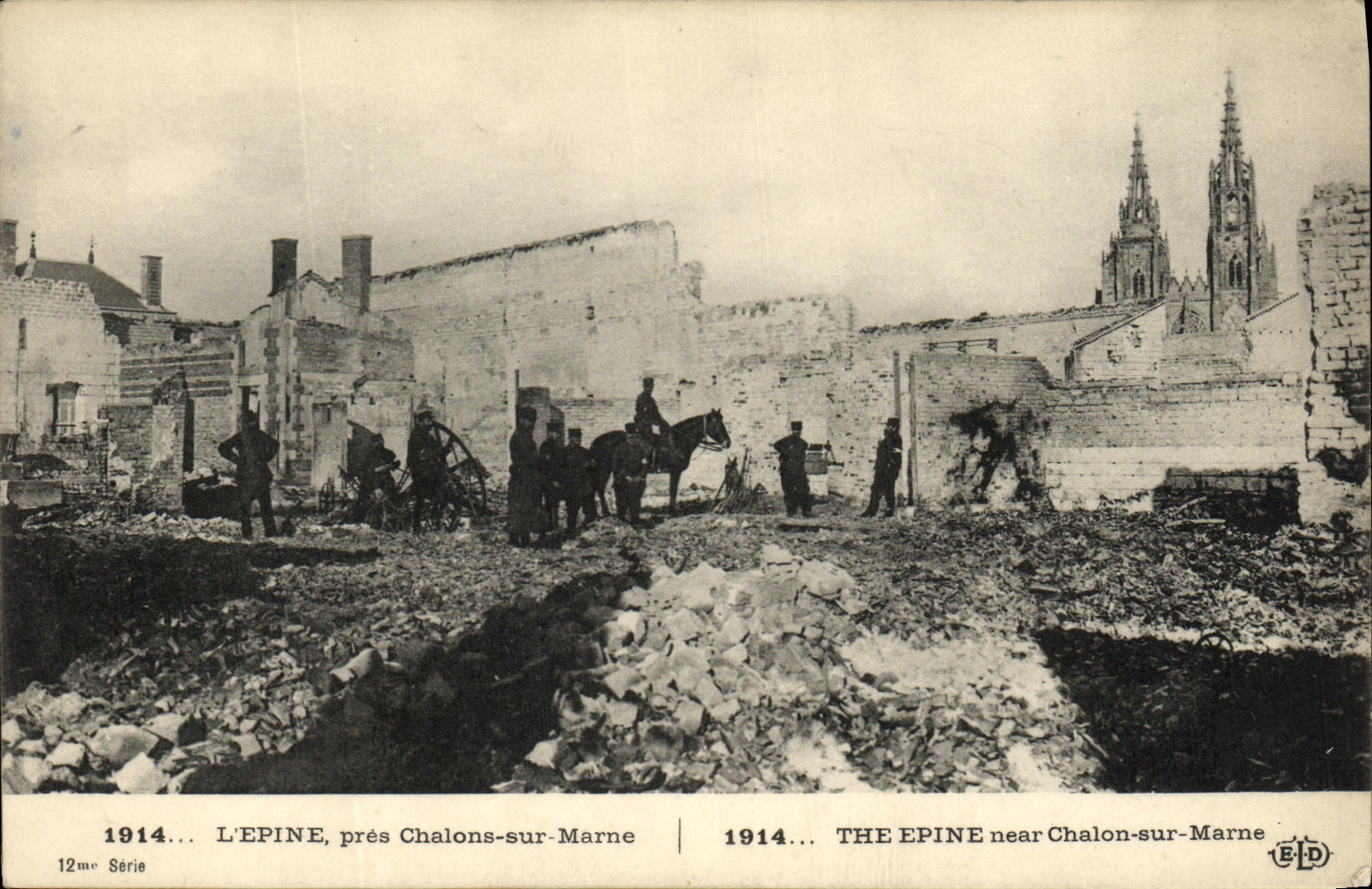 L'Épine, près Chalons-sur-Marne — ruines après 1914 — Éditeur E. Le Dabey, 12e série