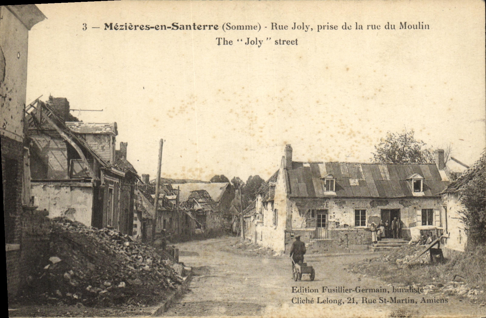 Mézières-en-Santerre (Somme) — Rue Joly, vista desde la rue du Moulin — Edición Fusillier-Germain, Amiens