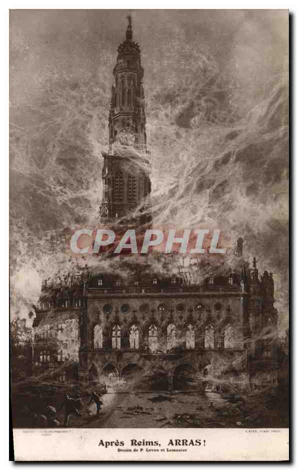 CPA Apres Reims Arras Cathedrale Militaria