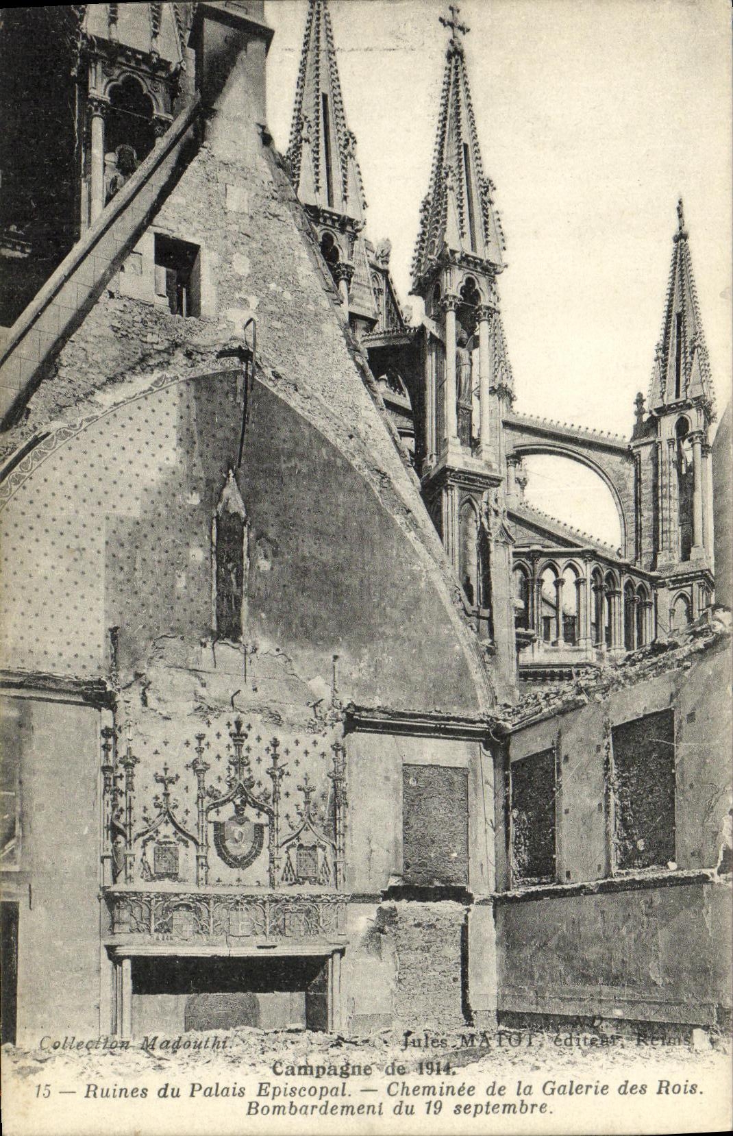 CPA Ruines du Palais Episcopal Cheminee de la Galerie des Rois Reims Militaria