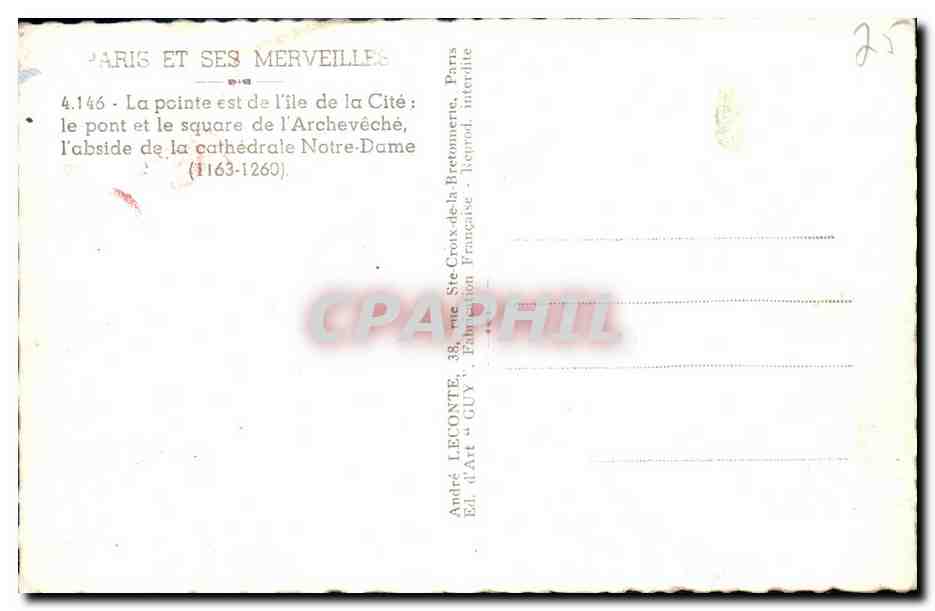 CPA Paris et Ses Merveilles La Pointe est de l lle de la Cite — Verso