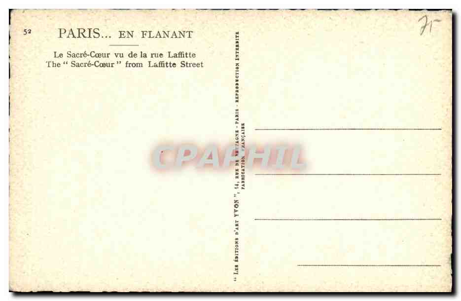 CPA Paris En Flanant Le Sacre Coeur vu de la rue Laffitte — Rückseite