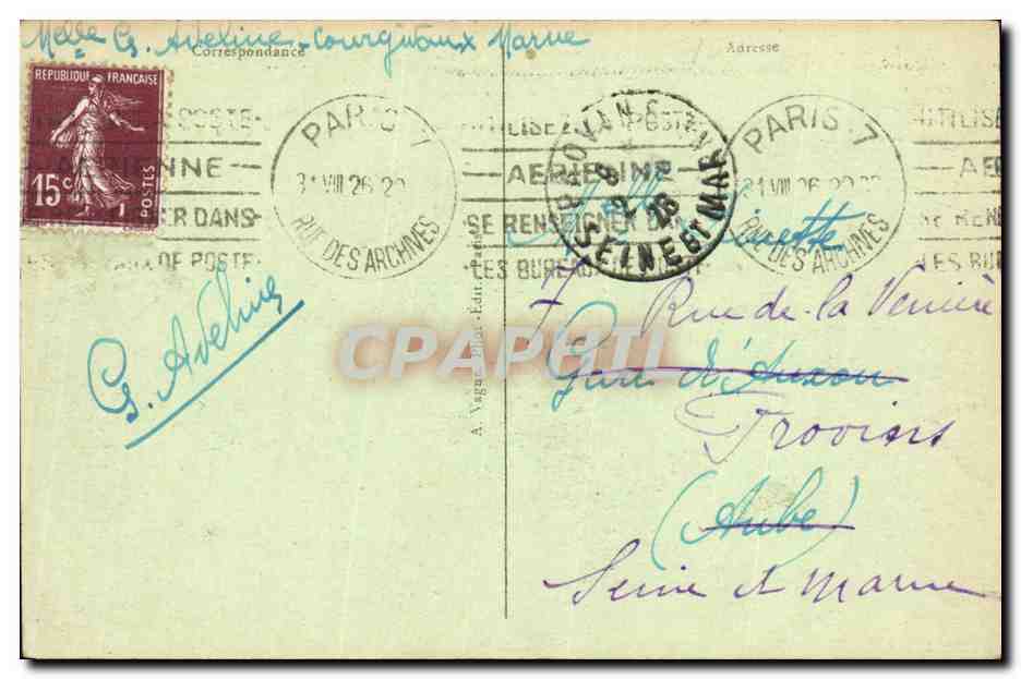CPA Paris Rue des Francs Bourgeois Palais des Archives Nationales  — Rückseite