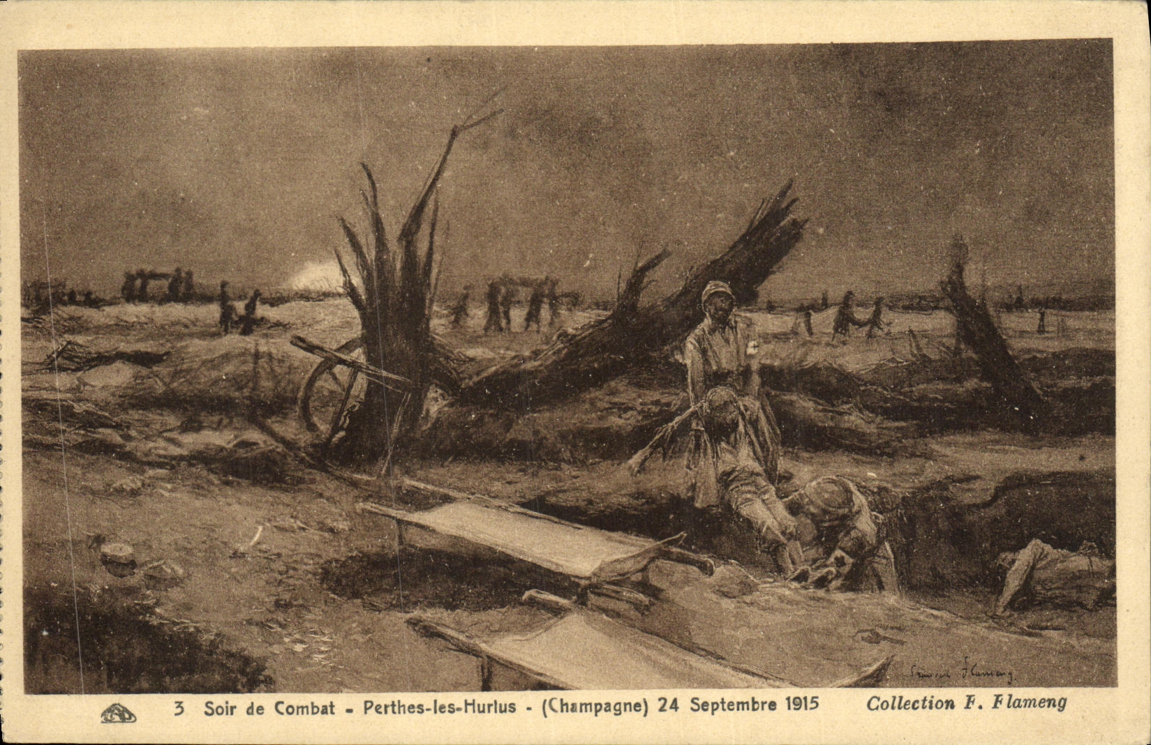 CPA Soir de Combat Perthes les Hurlus Champagne 24 septembre 1915