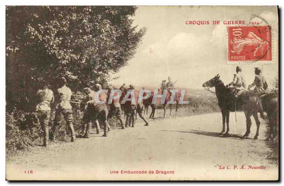 CPA Une Embuscade de Dragons Militaria 