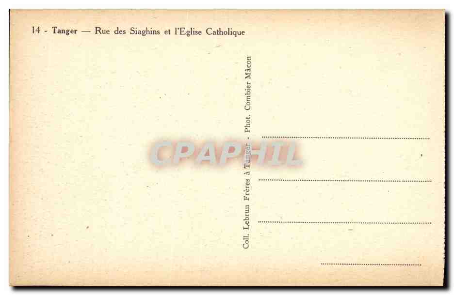 CPA Tanger rue Des Siaghins et l eglise catholique — Rückseite