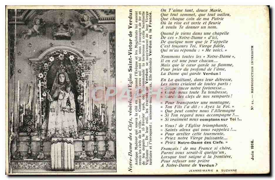 Notre-Dame de Verdun — Ancienne statue vénérée à l'église — Éditeur : Jeanne-Marie & Suzanne, N° 11