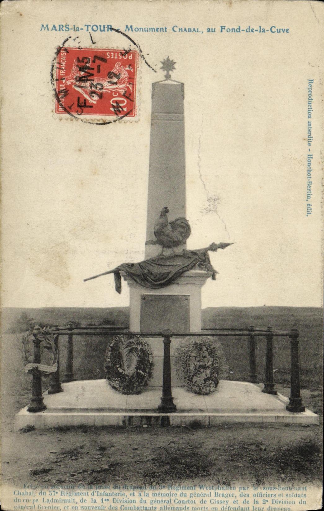MARS-la-TOUR - Monument Chabal, au Fond-de-la-Cuve — Reproduction interdite - Houboh-Berthu édit.