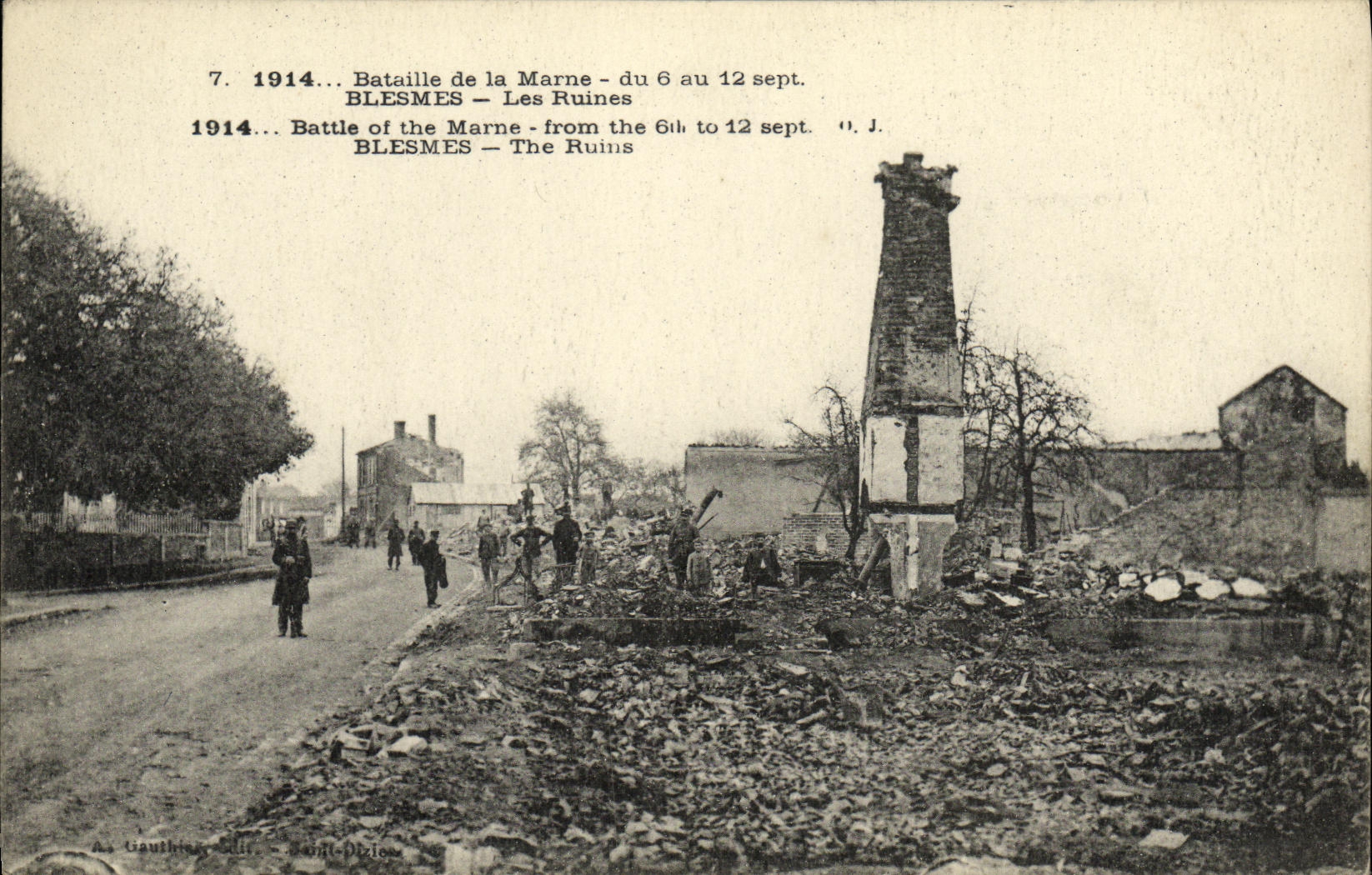 CPA Militaria Bataille de la Marne Blesmes Les ruines 