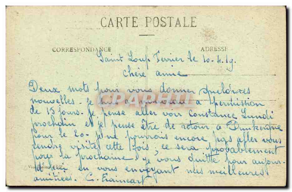 Reims dans ses années de bombardements 1914-18 — Rue de Clairmarais — Éditeur E. Dabets, Reims — Rückseite