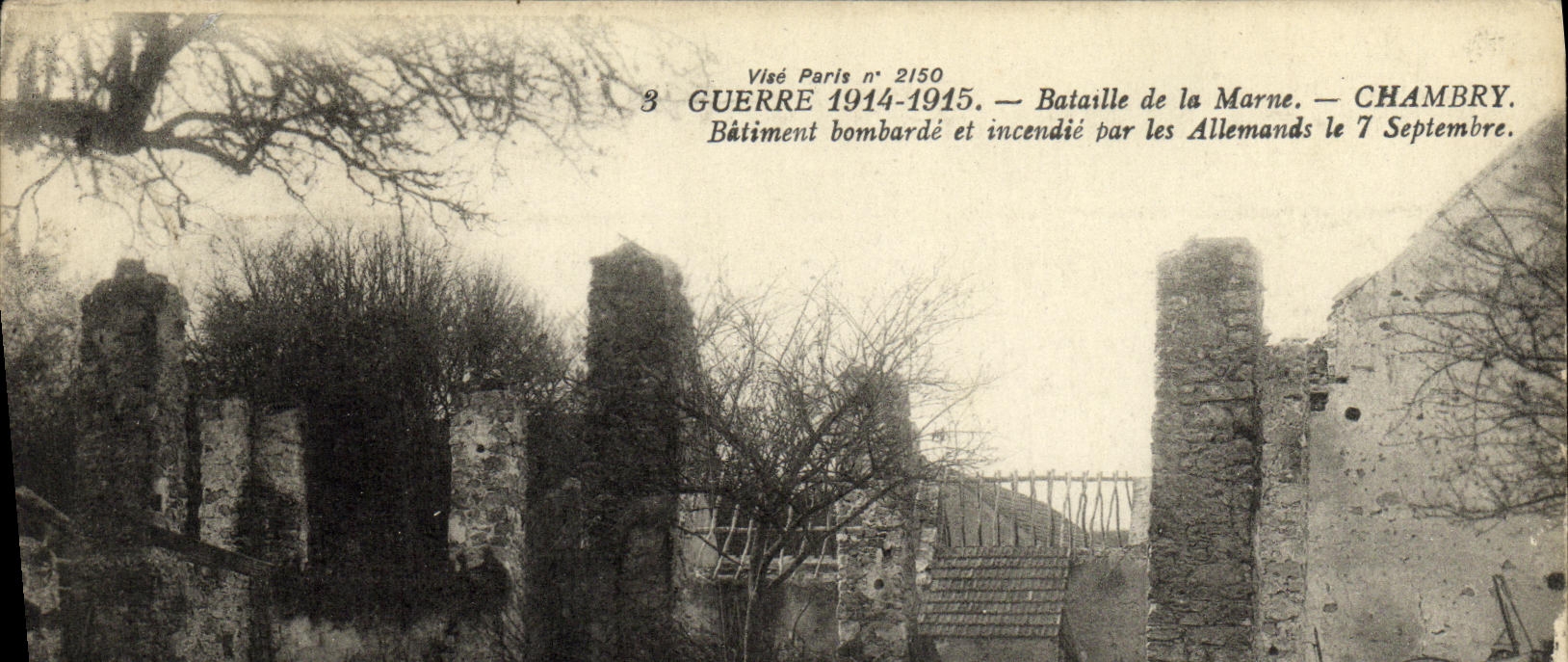 CPA Militaria Bataille de la Marne chambry Batiment bombarde et incendie par les allemands 