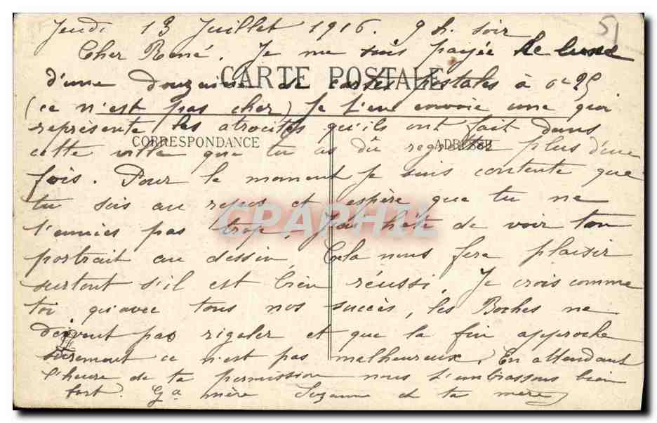 Effet du bombardement allemand à Reims — 13 juillet 1916 — série 323 — Verso