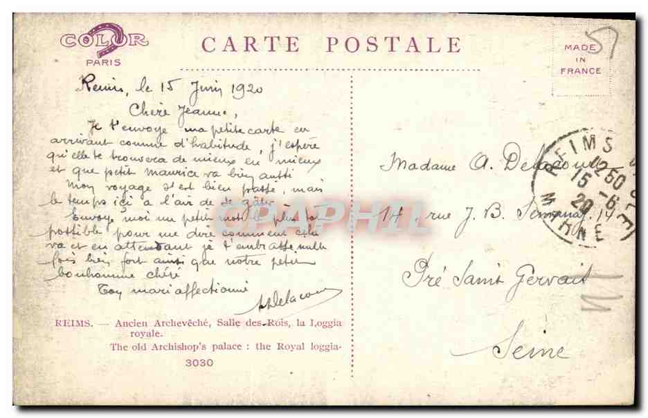 CPA Militaria Reims Ancien archeveche Salle des rois La loggia royale — Rückseite
