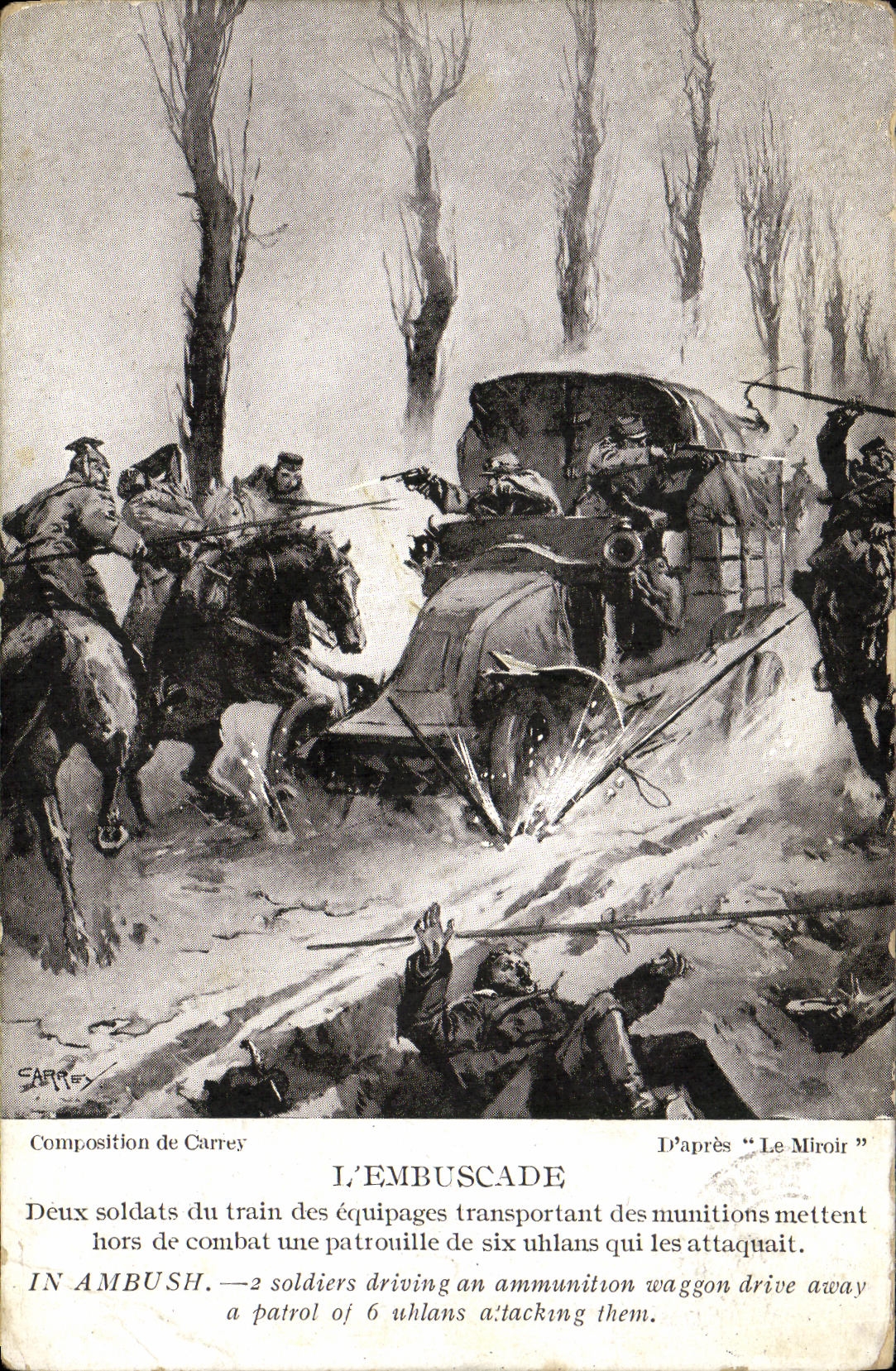 CPA Militaria Embuscade Deux Soldats du train des equipages 