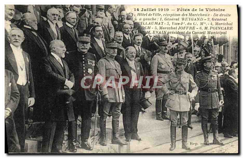 Reception des Maréchaux à l'Hôtel de Ville — 14 Juillet 1919 — Éditeur E. Malcuit, Paris
