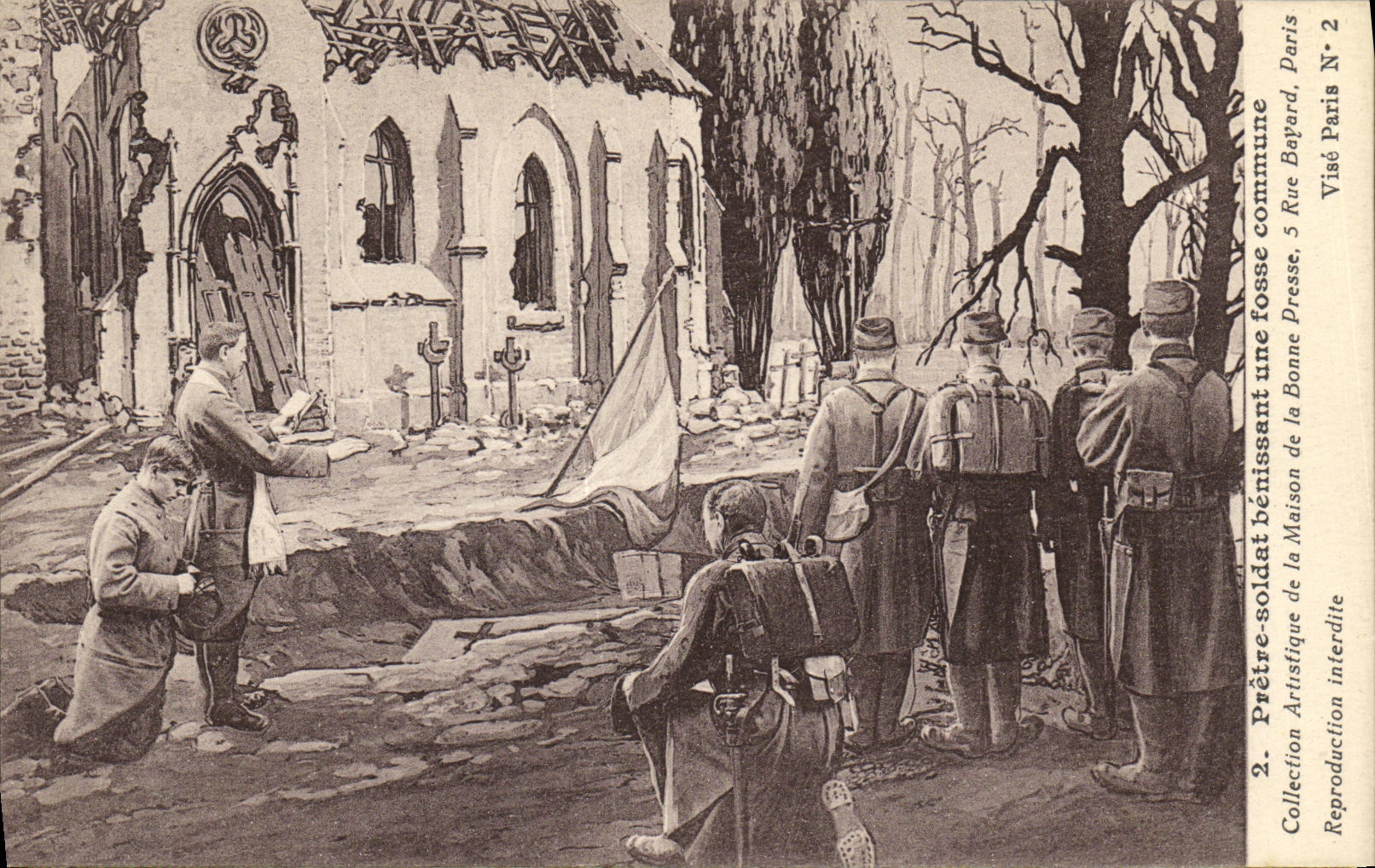 CPA Militaria Pretre Soldat benissant une fosse commune 