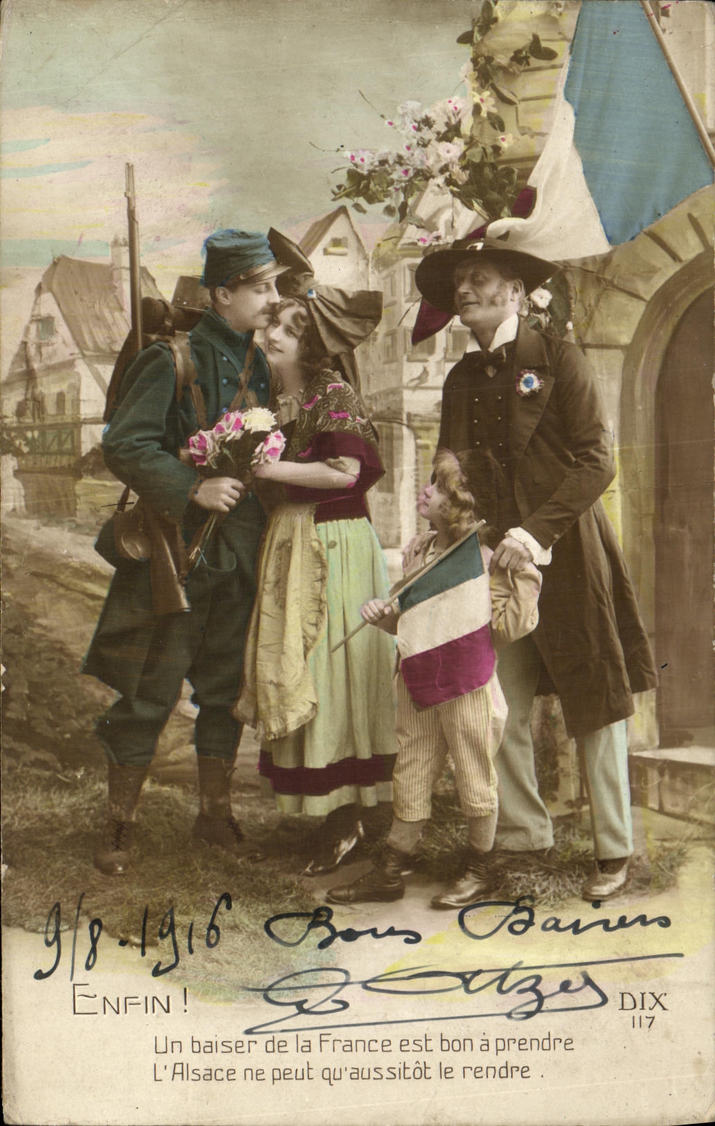CPA Militaria Un Baiser de la France Alsace