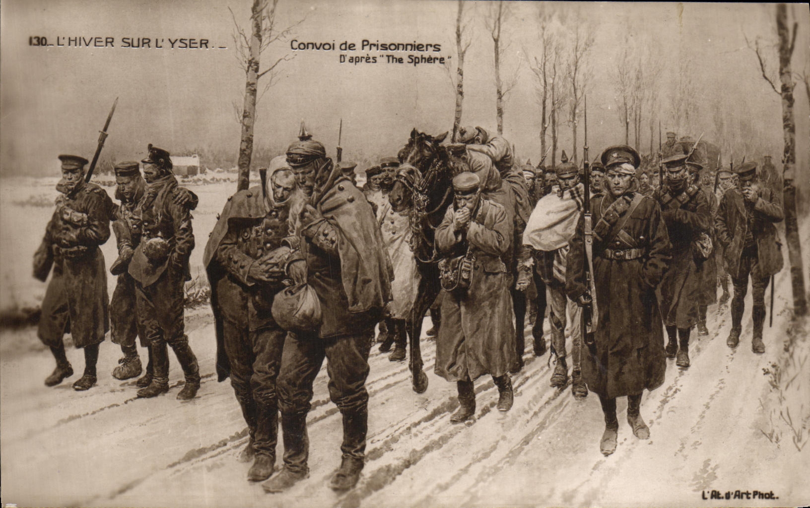 CPA Militaria L Hiver Sur l Yser Convoi de Prisonniers Militaria