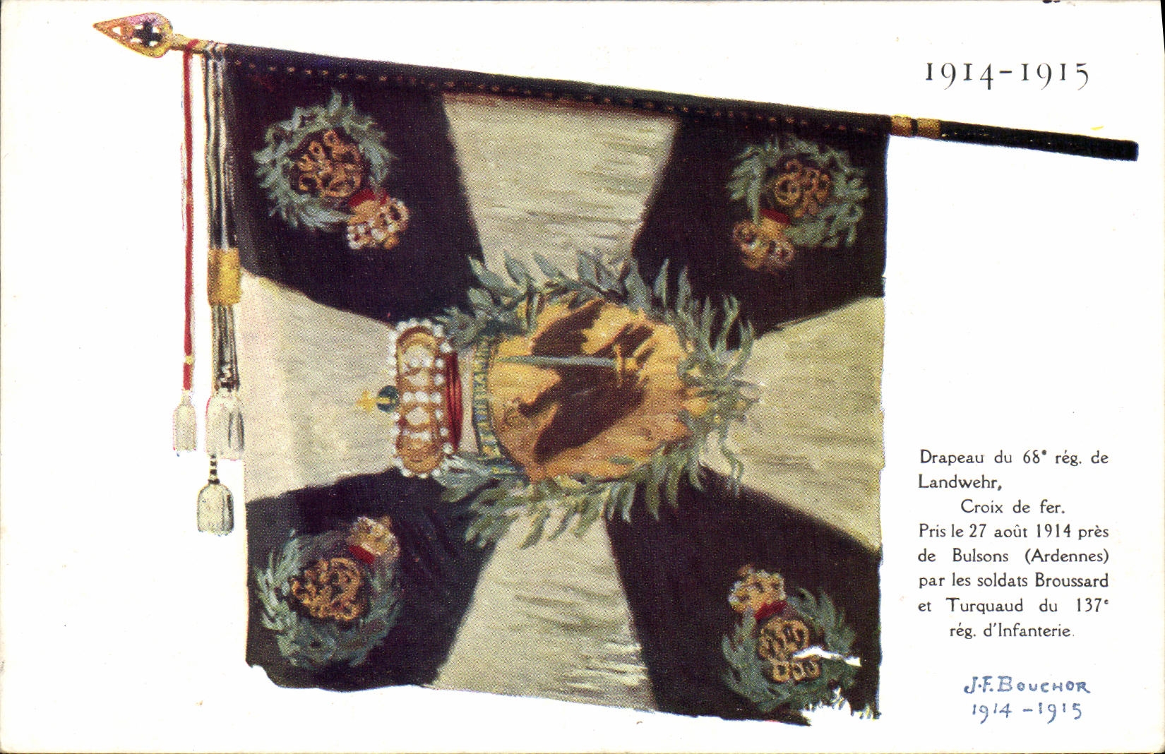 CPA Militaria Drapeau du 68eme Reg de Landwehr