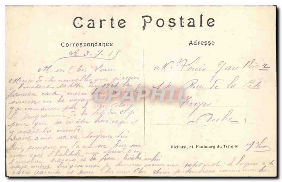 Infanterie Française dans les tranchées sous la neige — La Grande Guerre 1914-15 — A. R. n°37 — Rückseite
