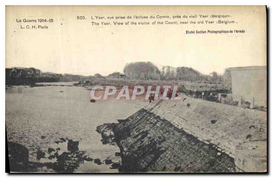 L'Yser, vue prise de l'écluse du Comte, près du vieil Yser — Belgique — Cliché Section Photographique de l'Armée, n° 505