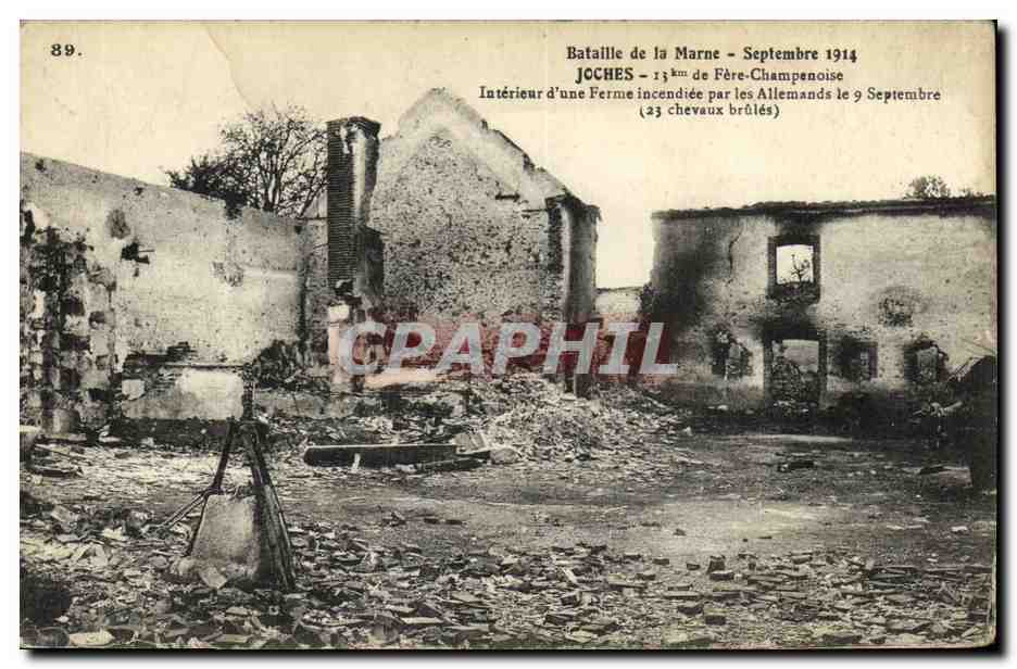 Jocches - Intérieur d'une ferme incendiée par les Allemands - Bataille de la Marne, septembre 1914