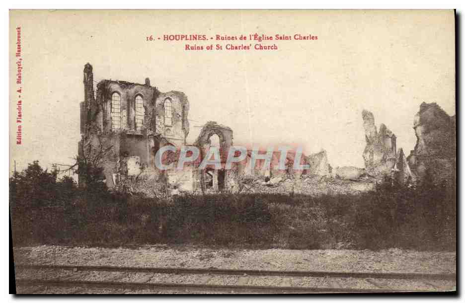 CPA Militaria Houplines Ruines de L Eglise Saint Charles 
