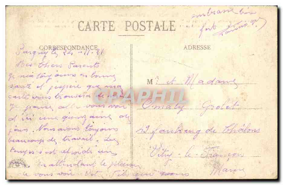 CPA Militaria Verdun Le Fort de Souville — Verso