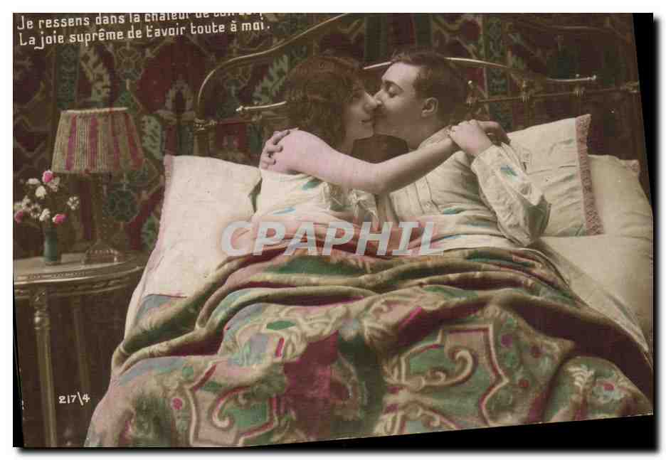 Liebendes Paar im Bett — gedruckter Text — Verleger CPAPHIL, n° 217/4