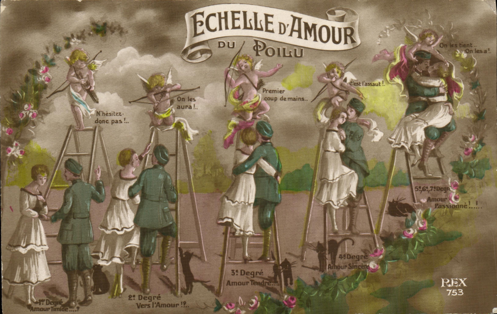 CPA Militaria Echelle d amour Poilu 