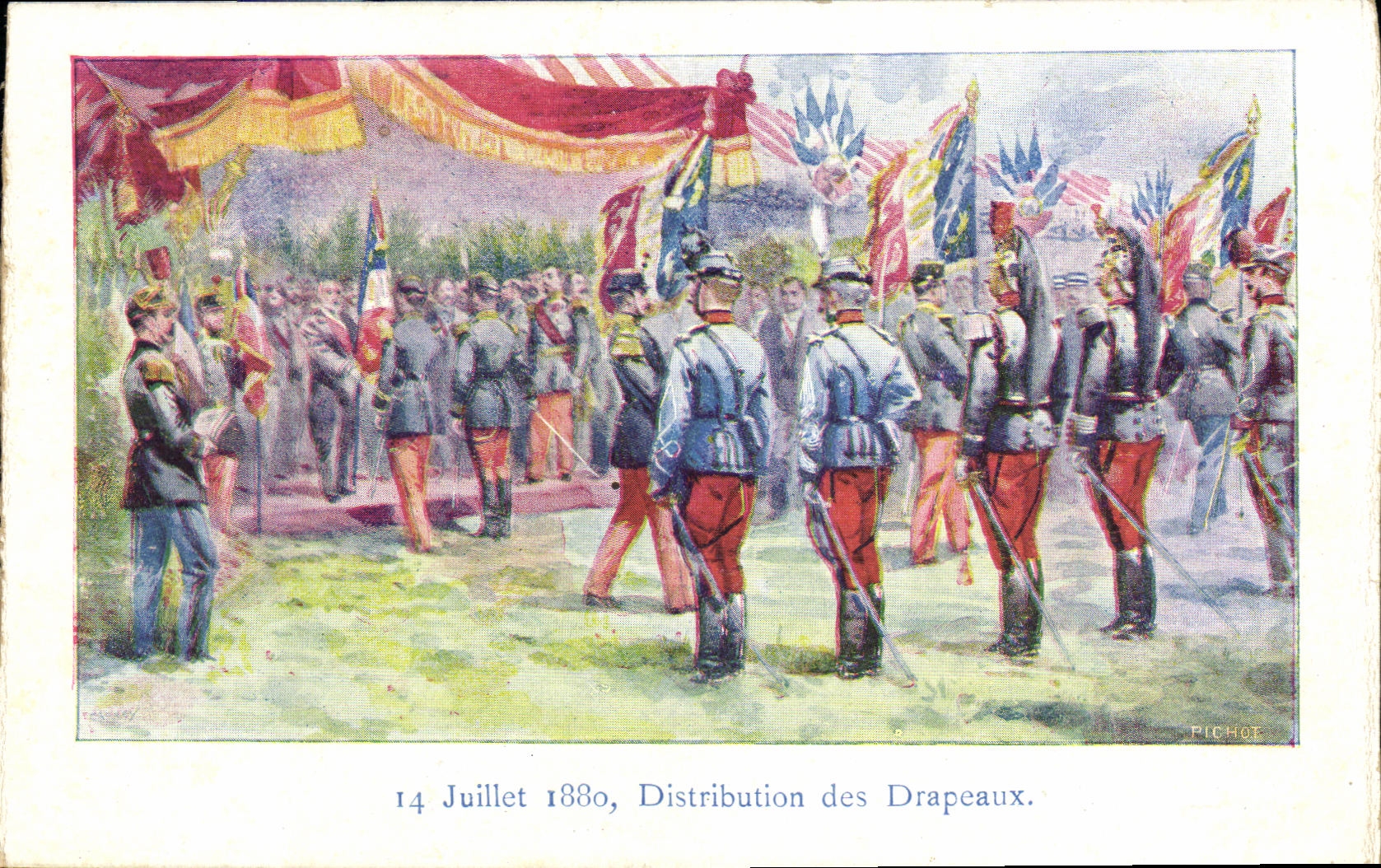 CPA Militaria 14 juillet 1880 Distribution des drapeaux 