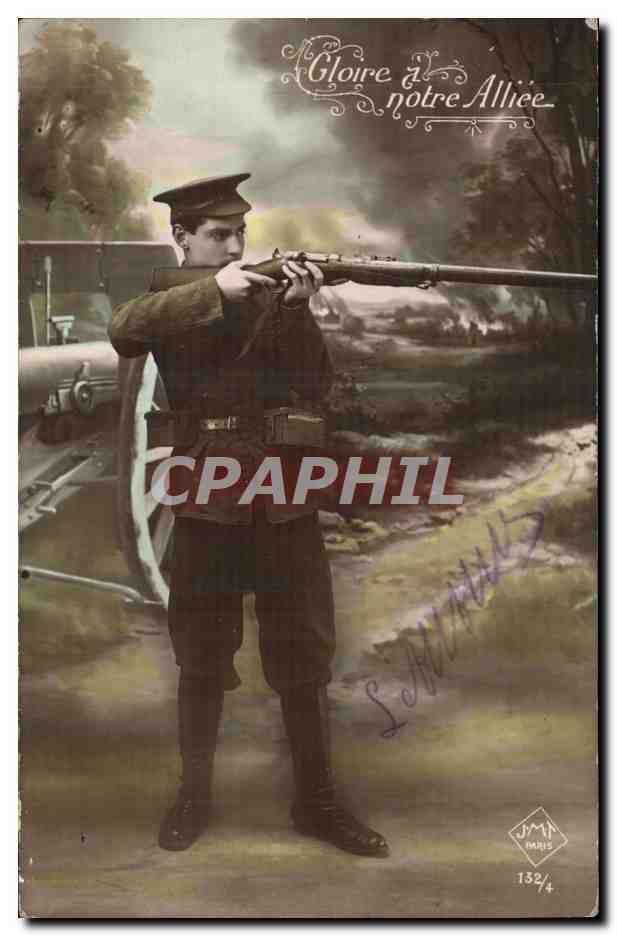 CPA Militaria Gloire a notre Alliee Soldat
