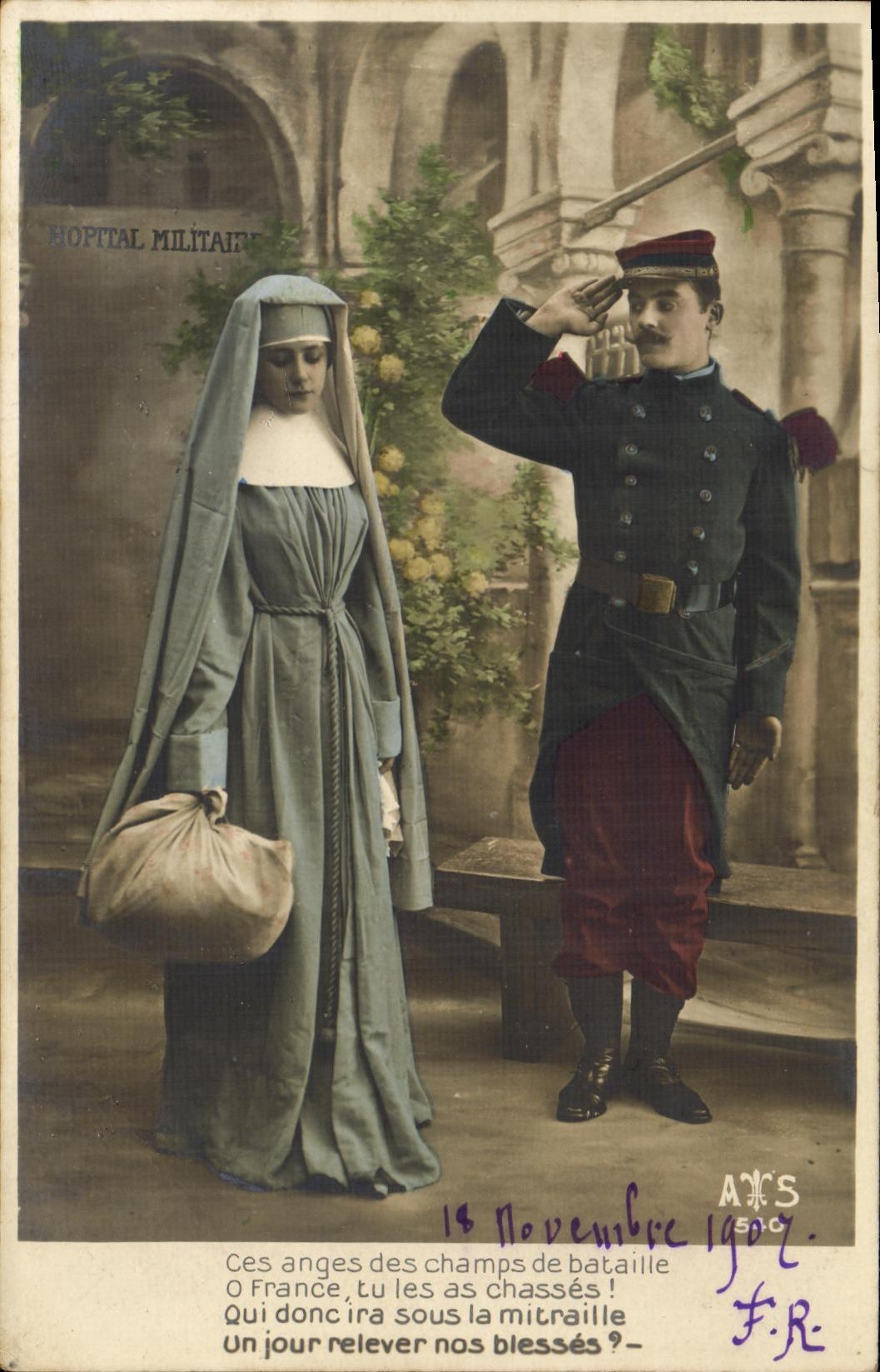 Sujet : Infirmière et soldat — Hôpital militaire — éditeur A.T.S. n° 50