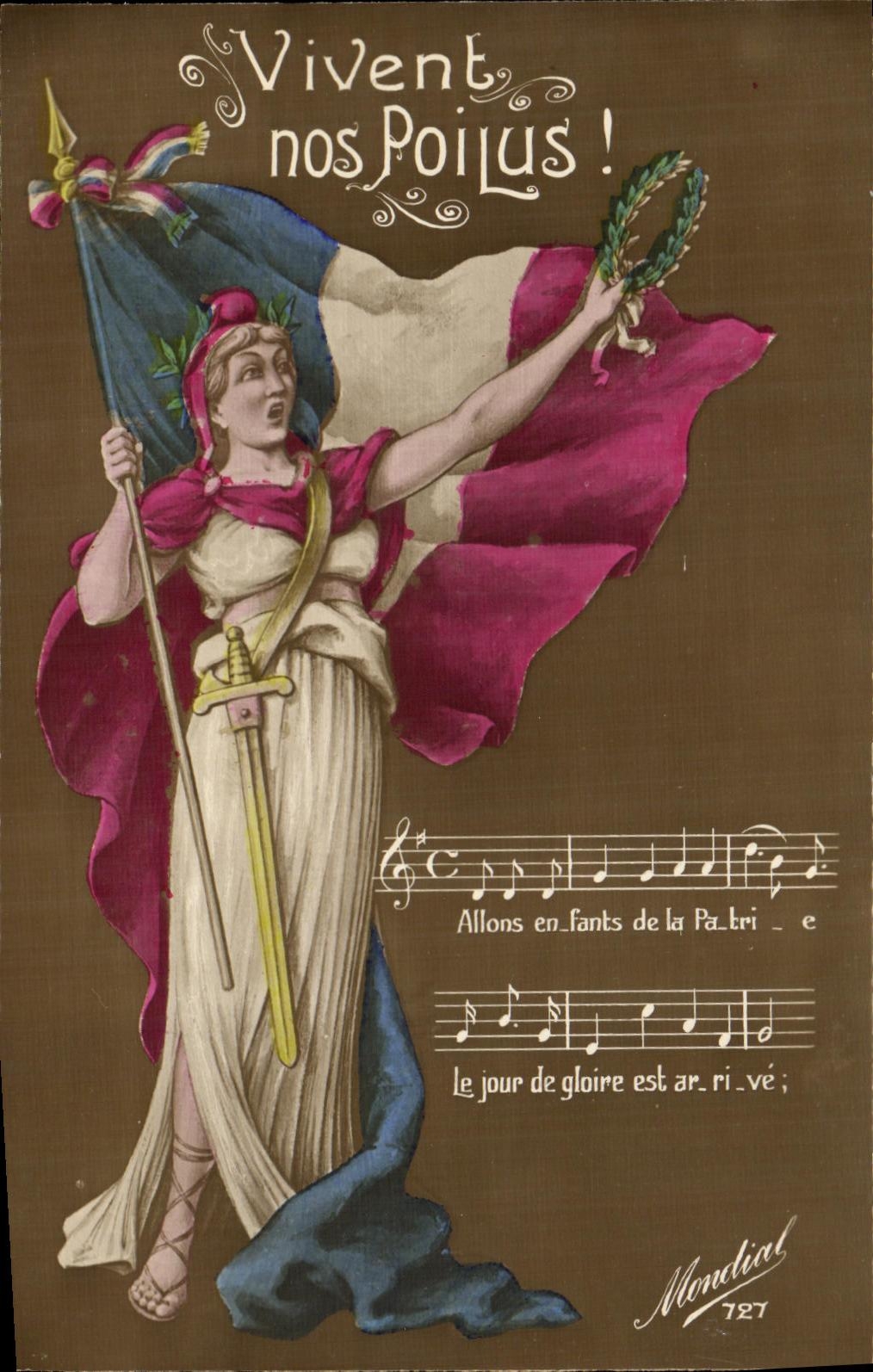 CPA Militaria Vivent nos Poilus Marianne Drapeau Marseillaise
