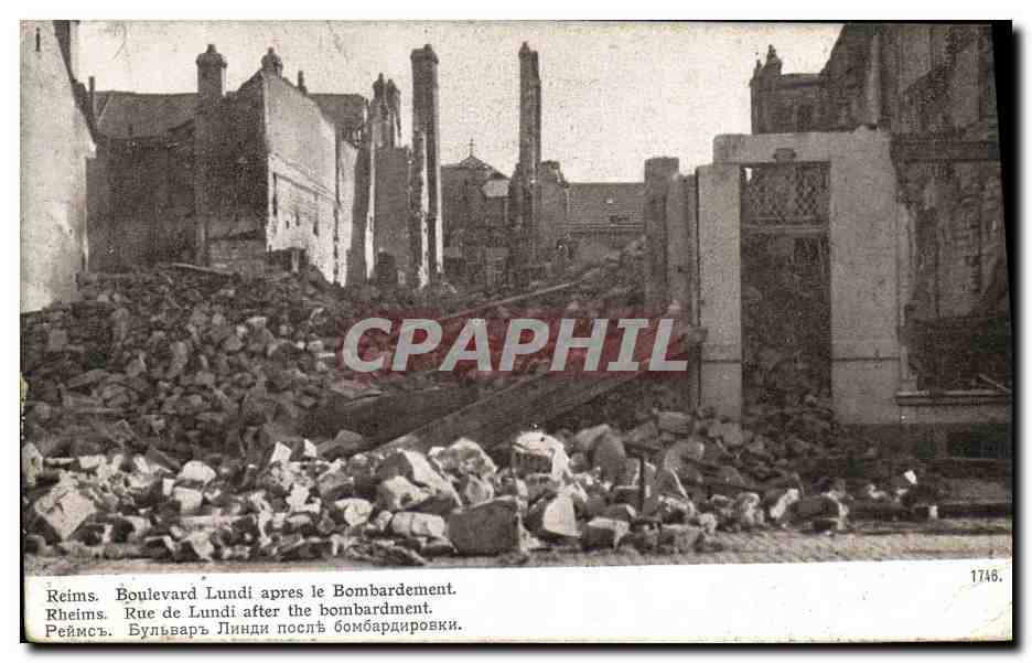 Reims - Boulevard Lundi après le bombardement — Édition Patrioticque, n° 1746