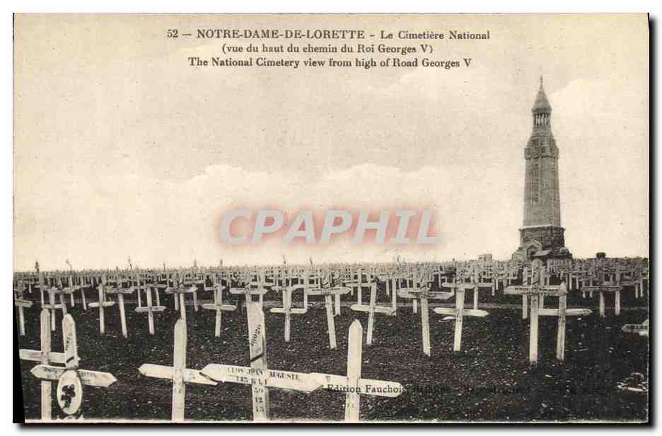 Notre-Dame-de-Lorette — Le Cimetière National — vue du haut du chemin du Roi Georges V — Édition Fauchois