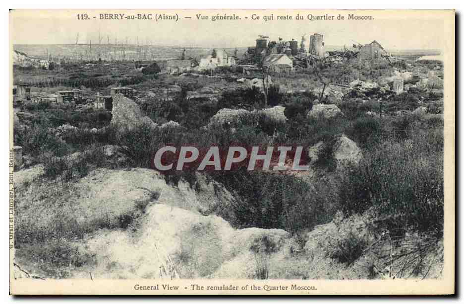 Berry-au-Bac (Aisne) — Vue générale — Ce qui reste du Quartier de Moscou — G. Dhar et Lamegat, Edit. Reims, n°119