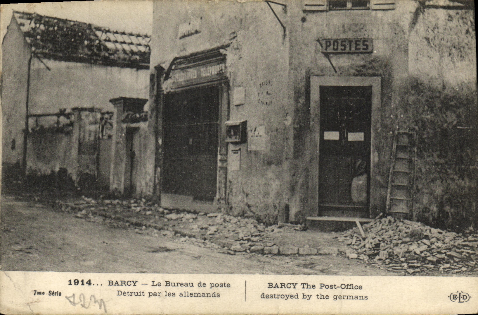 CPA Militaria Barcy Le bureau de poste detruit par les allemands 