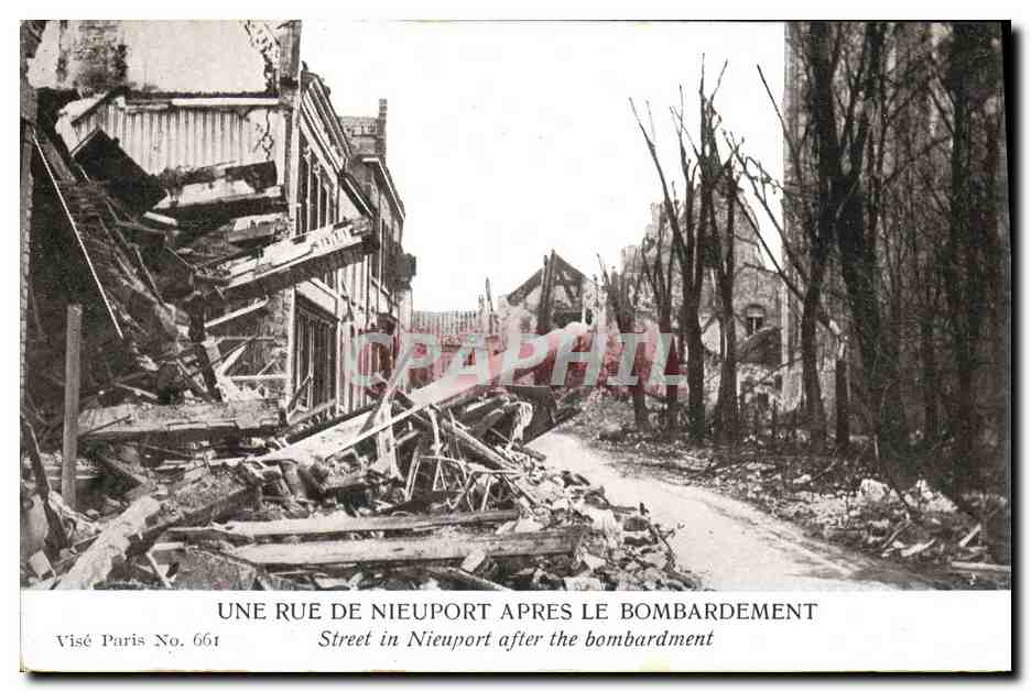CPA Militaria Une Rue de Nieuport Apres le Bombardement