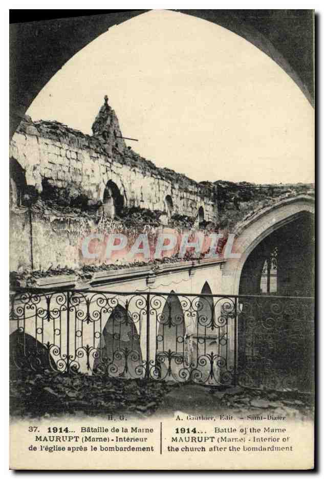 Maurupt (Marne) — Intérieur de l'église après le bombardement — A. Gauthier, Édit. Saint-Bizier, n°37
