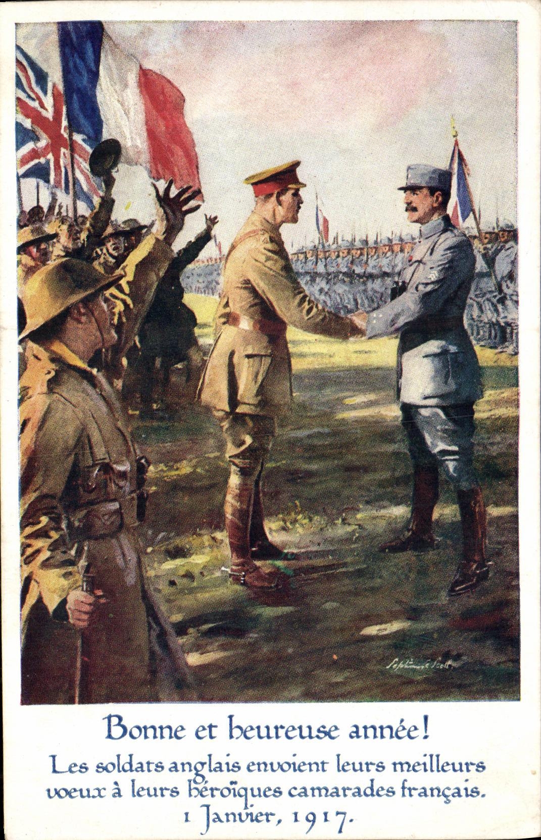 CPA Militaria Bonne et heureuse anne Les soldats anglais 1917