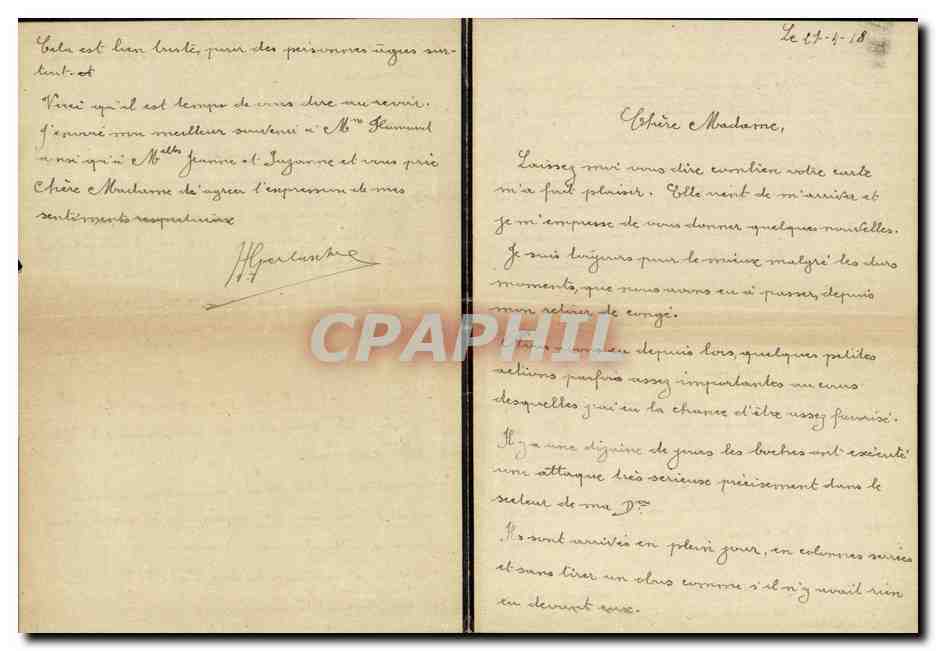 Petite lettre de militaire 27 4 1918 