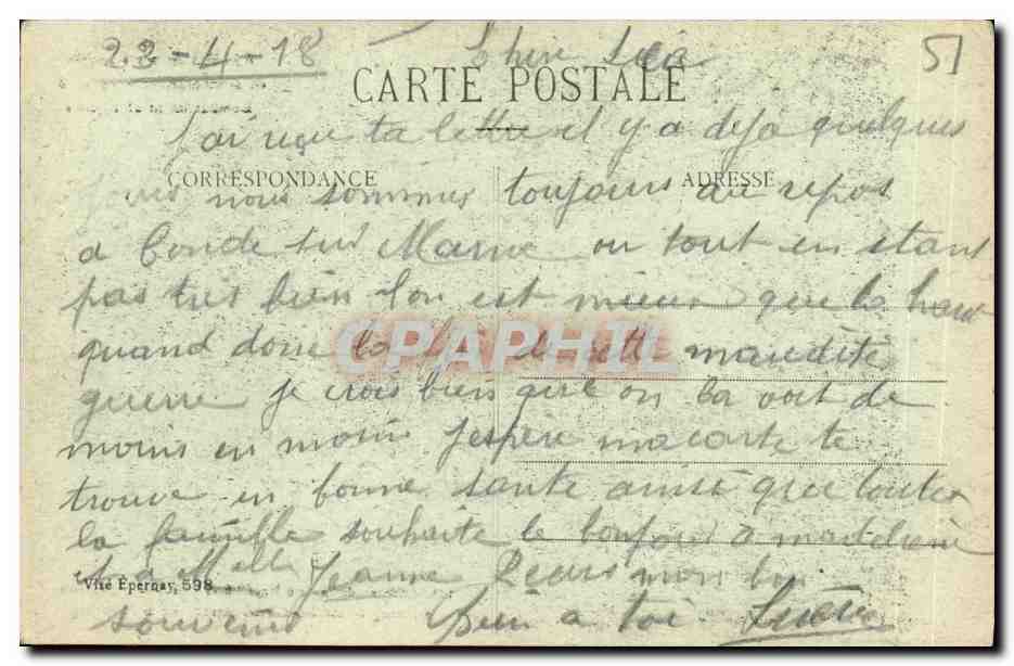 Reims dans ses années de bombardements 1914-18 — Entrée de la Rue Newbold, Faubourg de Land — Éditeur : C. Urban, Reims — Rückseite